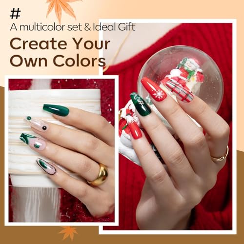 modelones 40 Pcs Gel Nail Polish Set, Thanksgiving Nude Brown Green Red Purple Orange Gold Jelly White Colors Blooming Gel Polish Kit with Base Coat & Matte Glitter Glossy Top Coat DIY Manicure Gfit