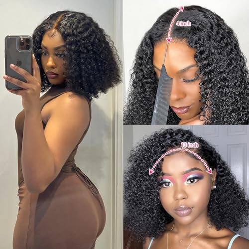 Glueless Wigs Human Hair Pre Plucked Pre Cut Wear and Go Glueless Wig 13x4 HD Deep Wave Lace Front Wigs Human Hair for Black Women Frontal Wigs with Natural Hairline 180% Density 14 Inch