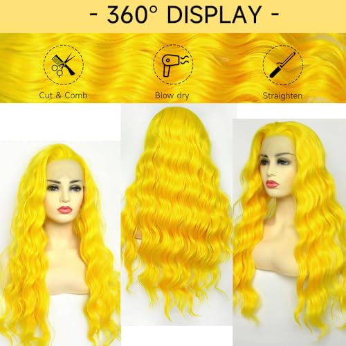 Yellow Lace Front Wig Human Hair Pre Plucked 200% Density Body Wave Blonde Lace Front Wigs Human Hair 13x4 HD Lace Frontal Wig Yellow Colored Wigs Human Hair Glueless Wig 30 Inch