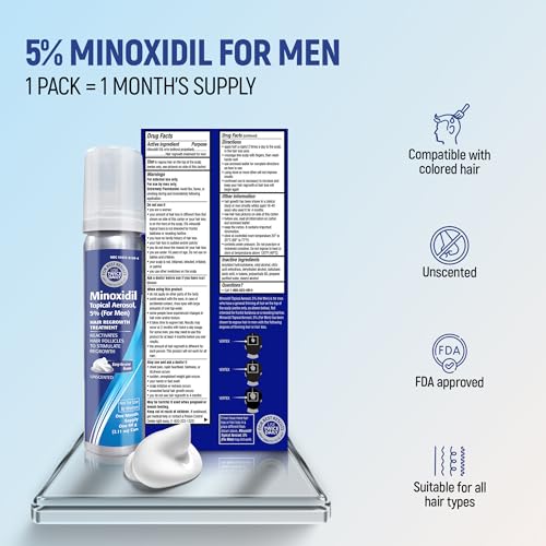 Taro Minoxidil for Men, 2.11 Oz (1 Month Supply) Clinically Proven to Regrow Hair, Topical Aerosol Foam 5%, Hair Thinning Treatment