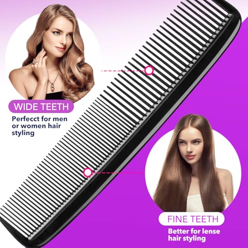 5 Piece Combs for Women and Man, Premium Black Hair Comb, Fine Tooth Tail Professional Combs and Styling Comb Set, Perfect for Parting, Teasing, Hairdressing, and Everyday Styling