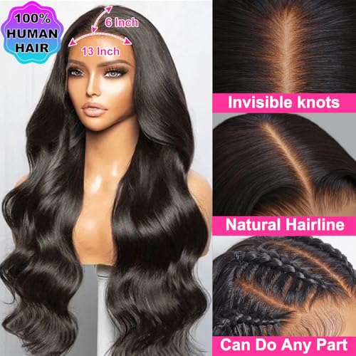 200% Density 13x6 Body Wave Wig, 100% Human Hair, [2-year life], 30 Inch Skinlike HD Lace Front Wigs Human Hair Pre Plucked for Women with Baby Hair, Free Part