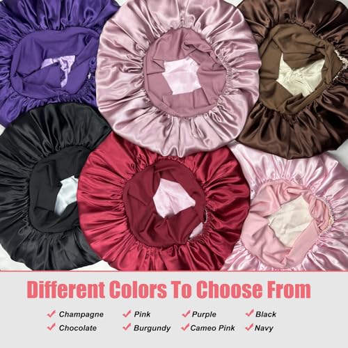 LuxeLouise Satin Bonnet for Sleeping Silk Hair Bonnet for Sleeping Women Double Layer Silk Hair Wrap Sleep Bonet Satin Bonnets for Curly Hair and Braids (Cameo Pink)