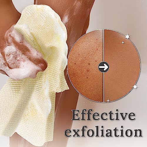 myHomeBody African Net Sponge, African Bath Sponge, Body Exfoliator Scrubber, Bath Washcloths, Exfoliating Net, Shower Back Scrubber, Set of 3, Light Blue, Beige, Pink