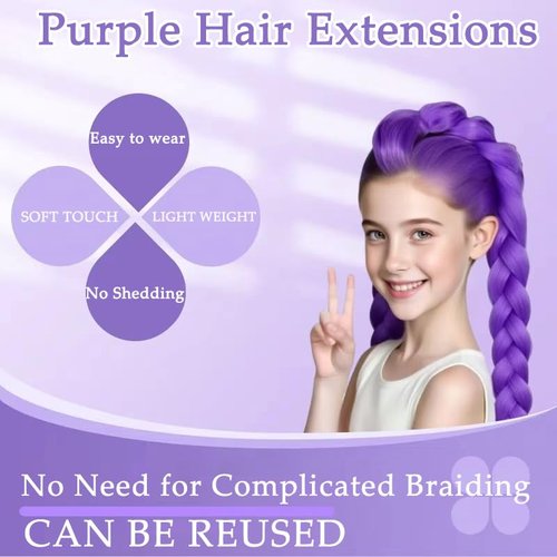 HAITOO Purple Hair Extensions for Braids, 26 Inch Extra Long Braided Ponytail Extension Easy Clip in Ponytail for Cosplay Stage Party Halloween Costume (26 Inch Ponytail)