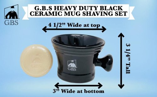 G.B.S Men's Wet Shaving Black Set - Pack of 3 Piece- Synthetic Hair Shaving Brush, Ceramic Mug and 97% All Natural Shaving Soap Compliments for any Shaving Razor