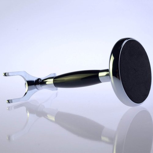 SANWA Deluxe Stainless Steel Shaving Brush Stand Holder for Razor & Brush - Extra Wide Openings, Weighted Base Black Handle