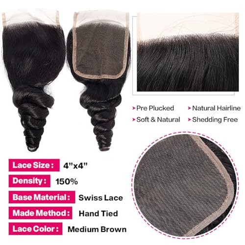 Loose Wave Bundles 12A Brazilian Human Hair Loose Wave 3 Bundles 100% Unprocessed Brazilian Virgin Hair Loose Deep Wave Human Hair 3 Bundles Natural Black Weave Hair Extensions