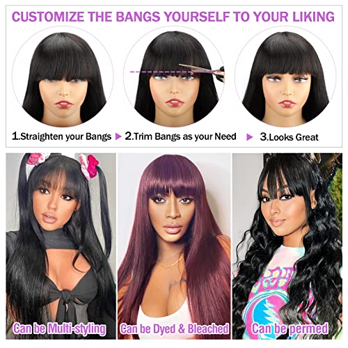Human Hair Wigs with Bangs Straight Bang Wigs for Black Women Human Hair 150% Density Brazilian Glueless None Lace Front Wig Human Hair Natural Color(26 Inch, Straight)