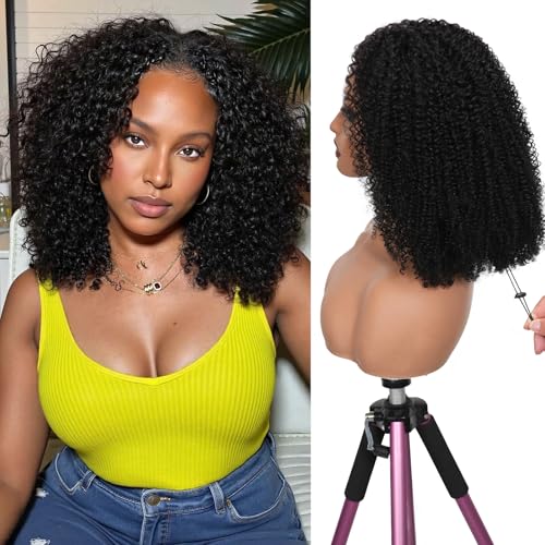 24 Inch Kinky Curly Half Wig Human Hair 200 Density 3 In 1 Seamless Flip Over Half Wig Beginner Friendly Glueless Drawstring Headband Wig for Women