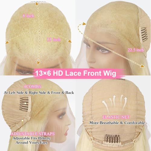 32 Inch 613 Lace Front Wig Human Hair 200 Density Blonde Wig Human Hair 13X6 Body Wave HD Lace Front Wigs Human Hair Pre Plucked 10A Blonde 613 HD Transparent Lace Frontal Glueless Wigs For Women