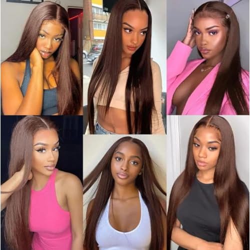 Chocolate Brown Lace Front Wigs Human Hair #4 Brown Straight 13x6 Lace Front Wigs Human Hair 180 Density HD Lace Frontal Wig Human Hair Glueless Lace Closure Wigs Pre Plucked For Women 34 Inch