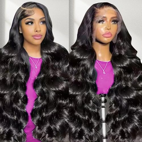 Lzlefho 28 Inch 13x6 Body Wave Lace Front Wigs Human Hair Pre Plucked 250% Density HD Lace Frontal Wig Human Hair For Women Body Wave Glueless Wigs With Baby Hair