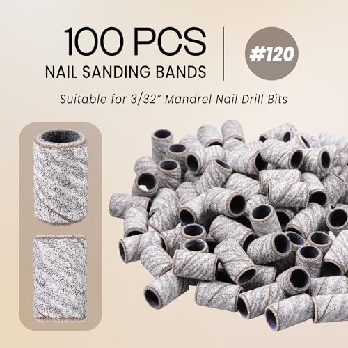 PANA 100 Pieces Nail Sanding Bands Professional Nail Manicure Great Fit for Nail Drill Bits for Acrylic Nails (120 Grit, Zebra)