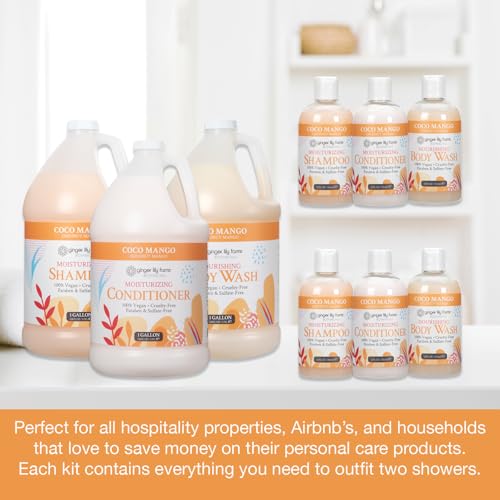 Ginger Lily Farms Botanicals Hospitality Kit, Coco Mango, 9-Pc Set Includes Shampoo, Conditioner & Body Wash, 100% Vegan & Cruelty-Free, Coconut Mango Scent