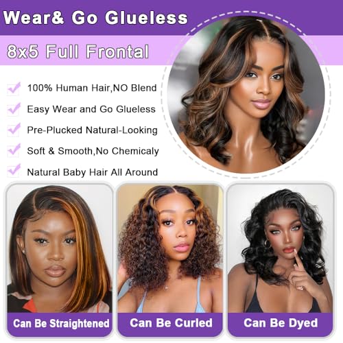 Lace Front Wigs Human Hair Wigs for Women Glueless Lace Frontal Wigs Human Hai.r Pre Plucked with Baby Hair (Ombre Highlight, FB/30 18 Inch)