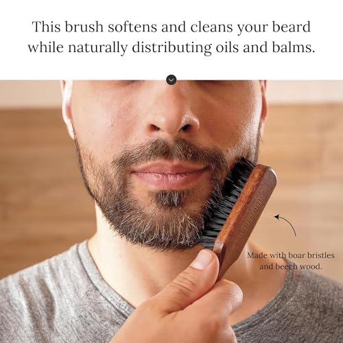 ZilberHaar - Beard Care Kit for Men - 1 Regular Beard Brush + 1 Beard Balm + 1 Moisturizing Cream + 1 Beard Bib - Stiff Boar Bristles and Beech Wood - Supplied in a Velvet Bag