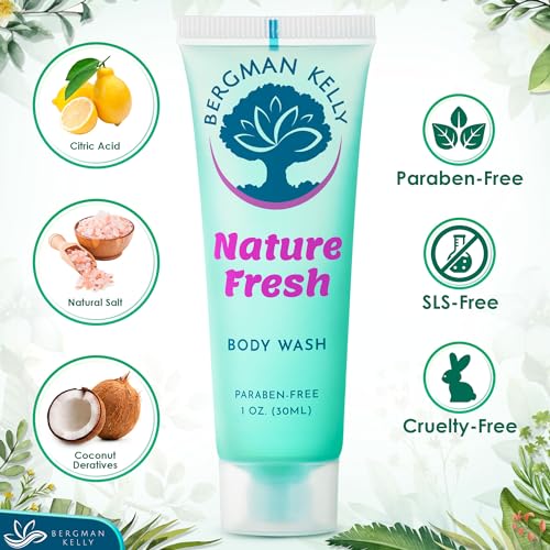 BERGMAN KELLY Travel Size Body Wash (1 fl oz, 100 PK, Nature Fresh), Delight Your Guests with a Refreshing & Soothing Hotel Body Wash, Quality Mini and Small Size Guest Hotel Toiletries in Bulk