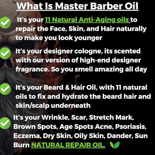 Anti-Aging Cologne with 11 Natural Oils, Plant Retinol for Beard, Hair and Skin Rejuvenation (2oz, Erus)