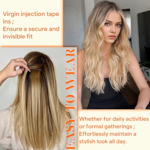 Full Shine Invisi Edge Tape in Hair Extensions Human Hair Ombre 14 Inch Color R3 Dark Brown to 8 Light Brown Virgin Hair Extension Invisible Machine Remy Double Sided Tape in Extensions 10Gram 5Pcs
