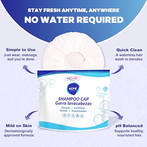 MedVance No Rinse Shampoo Cap | Rinse Free Shower Cap that Shampoos & Conditions | PH Balanced & Hypoallergenic Waterless Hair Wash | 3 Pack