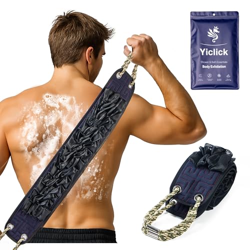 Yiclick Exfoliating Washcloth Towel with Handle, Shower Puff Back Scrubber for Shower, Exfoliating Body Scrubber Exfoliator, Bath Sponge Loofah Luffa Washer Exfoliator