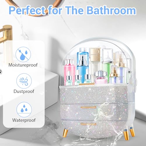 Teen Girls Gift Makeup Organizer, Skincare & Jewelry Storage, Cosmetics Display Case, Makeup Holder, Bathroom Organizer (Bling Rhinestone)