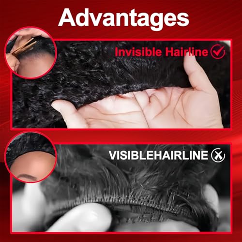 Kinky Curly Half Wig Human Hair 200% Density Curly 3 In 1 Half Wig Seamless Drawstring Wear Go Glueless Wigs Human Hair for Women Headband Wig Beginner Friendly