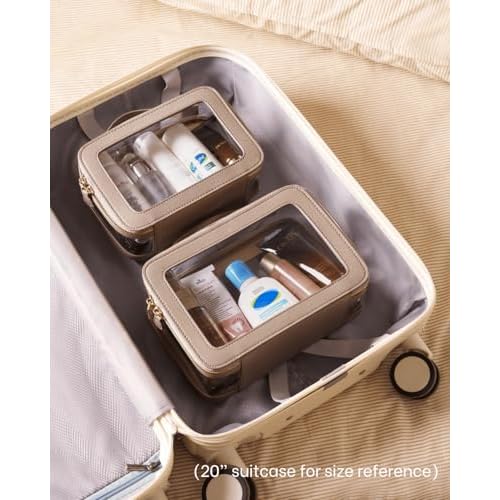 Clear Cosmetic Bag Set for Women Makeup Bag with Handle, 3 Pcs Travel Toiletry Bag Transparent Cosmetic Case Portable Make Up Organizer Bag for Essentials (Stone, Mini+S+L)
