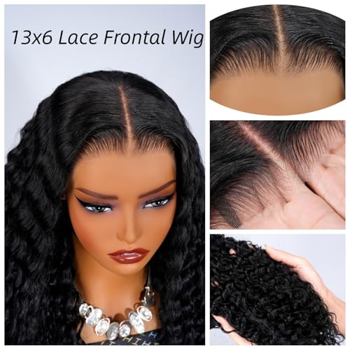YMSGIRL 13x6 Deep Wave Lace Front Wigs Human Hair Ready To Go Curly Lace Front Glueless Wigs Human Hair Pre Plucked Pre Cut Beginner Friendly 16 Inch