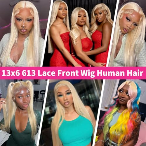 30 Inch 613 13x6 Lace Front Wig Human Hair 200 Density Blonde Wig Human Hair 613 HD Lace Frontal Wig 13x6 Blonde Straight Lace Front Wigs Human Hair Pre Plucked Glueless Wigs for Women
