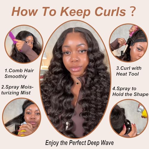 12A Human Hair Bundles with Closure-Deep Wave Bundles 20 22 24+18 Inch 5x5 HD Lace Closure Water Wave, Wet and Wavy 100% Brazilian Virgin Deep Curly 3 Bundles Human Hair Quick Weave Bundle for Women