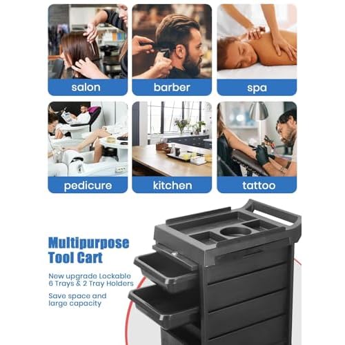 Lorvain Salon Beauty Rolling Trolley Cart, 3FT Hair Storage Cabinet Barber Organizer Tool Multi Drawers Rolling Cart Free Standing Furniture with 4 Universal Wheels Hair Supplies (Black)