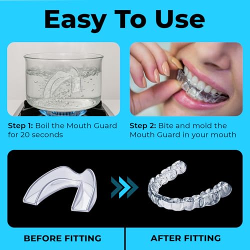 Mouth Guard for Grinding Teeth at Night | Dental Night Guard for Clenching & Better Sleep | 4 Moldable Mouthguards with 12 Cleansing Tablets