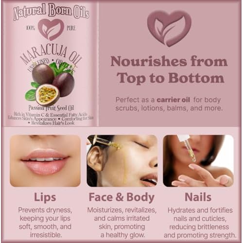 Natural Born Oils Maracuja Oil, 1 Gallon, Organic, Cold-Pressed, aka Passion Fruit Oil, Nutrient-Rich, Excellent for Radiant Skin, Healthy Hair