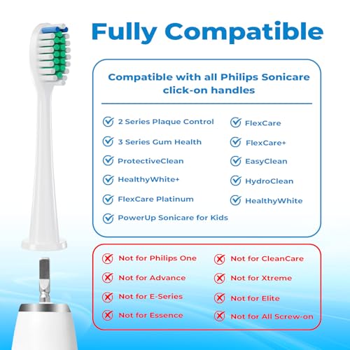 Replacement Toothbrush Heads for Philips Sonicare, Electric Toothbrush Head C1 Compatible with 1100/4100/5100/5300/6100/7500/9300 and More Click-on Handles, 4 Pack