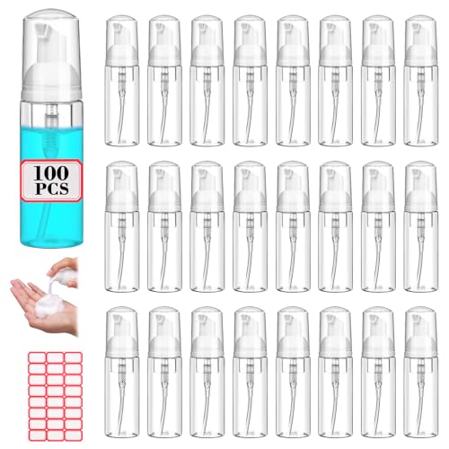 100 Pcs 2 oz Plastic Foam Pump Bottle Refillable 60ml Travel Mousse Foaming Soap Dispenser Mini Eyelash Cleaning Foam Bottle Dispenser for Face Wash Lash Shampoo Skin Care