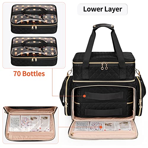 Ethereal Extra Large Polish Organizer Case Holds 70+ Bottles (15ml/0.5 fl.oz) UV lamp, Detachable Nail Bag with 2 Removable Pouches Fits Nail Suppiles, Nail Accessories