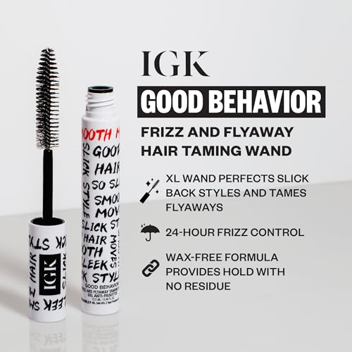 IGK Good Behavior Frizz & Flyaway Hair Taming Wand ? Lightweight Gel Control Stick for Smooth, Sleek Hair, Anti-Frizz Styling, 0.24 oz