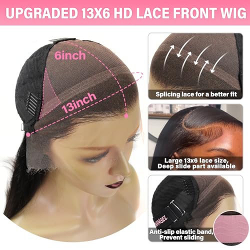 WOWANGEL 13x6 SKINLIKE Real HD Lace Front Wig Human Hair Pre Plucked, 180% Density Body Wave Extremely-thin HD Lace Front Wig,Natural Hairline & Invisible Knots Brazilian Remy Hair,16 inch