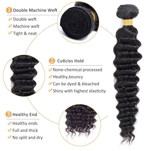 Brazilian Virgin Deep Wave Hair 3 Bundles 9A 100% Unprocessed Virgin Brazilian Remy Human Hair Loose Deep Wave Hair Bundles Human Hair Extensions Natural Black for Black Women (26 28 30)