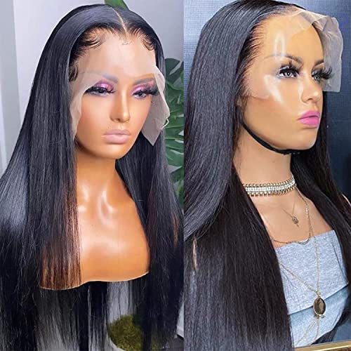 NVL Hair Straight Human Hair Wig, 13x4 Lace Front Wig for Women, Pre-Plucked with Baby Hair, Glueless, 200% Density, Natural Color, 30 Inch
