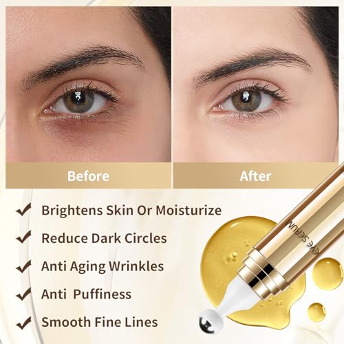 5% Caffeine Eye Serum, 20ML Hyaluronic Acid Under Eye Cream for Dark Circles and Puffiness Anti Aging with 360¡Æ Massage Ball Reduce Bags, Wrinkles and Fine Lines