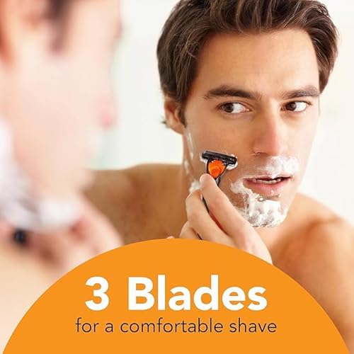 BIC Comfort 3 Refillable Refill Razor Cartridges, Three-Blade Disposable Razors for Men, Sensitive Skin Razor for a Comfortable Shave, 14 Razor Refill Cartridges
