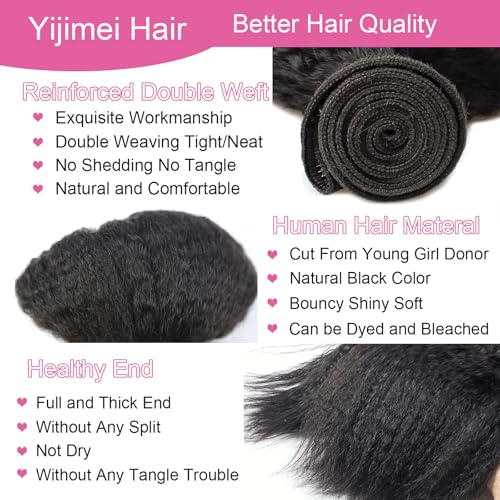 Kinky Straight Bundles Human Hair 4c Bundle Yaki Straight Bundles 24 26 28 inch 100% Unprocessed Brazilian Virgin Hair Bundle Deals Human Hair 12A Natural Black For Black Women