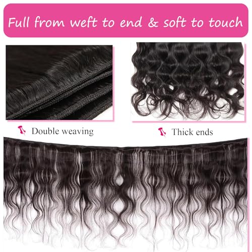 26 28 30 Inch Human Hair Bundles Body Wave Bundles Human Hair 12A Grade 100% Unprocessed Brazilian Virgin Hair Quick Weave Extensions Natural Black(26 28 30 Body Wave)