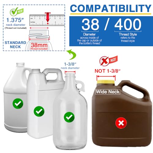 2 Pack Leak Proof Gallon Jug Pump Dispenser, 38-400 Pump for Gallon Jug - Lotion Gallon Shampoo Pump Top Replacement, 7.5cc Per Pump Fits 1 Gallon Bottle 64oz 128oz Shampoo Laundry Containers