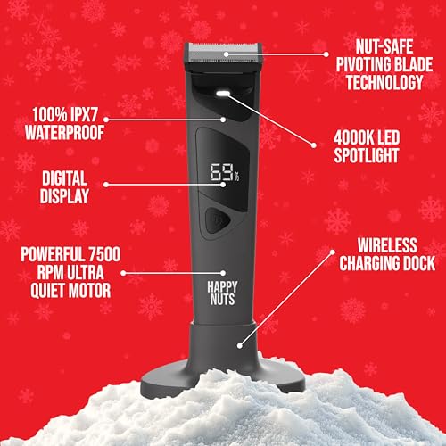 HAPPY NUTS The Ballber Pro Electric Groin & Body Hair Trimmer for Men - Mens Body Groomer Kit for Privates - Waterproof Shaver for Hard to Reach Areas