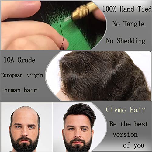 Men toupee Mono Lace with PU Toupee for Men 100£¥ European Human Hair Replacement System Mens Toupee Men's Hairpiece Wigs for men (#18 Dark Blonde Brown Color)
