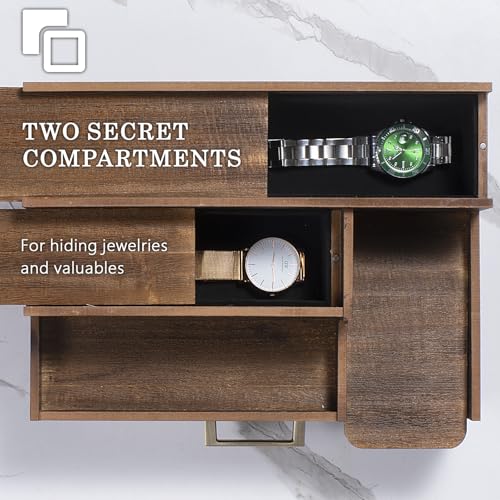 Cologne Organizer for Men, 3 Tier Perfume Display Stand with Drawer and Hidden Compartments, Stylish Wooden Mens Cologne Holder for Dresser Storage, Great Gift for Men/Fathers, Deep Brown